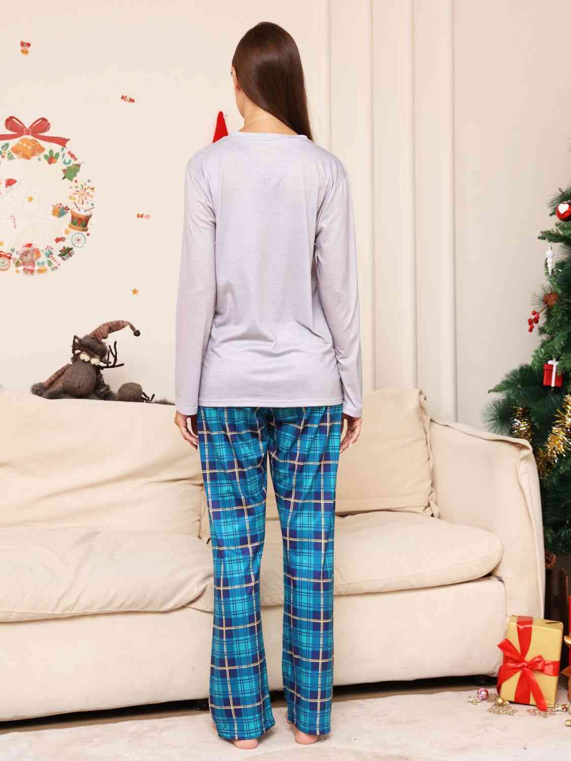 Full Size Rudolph Graphic Long Sleeve Top and Plaid Pants Set